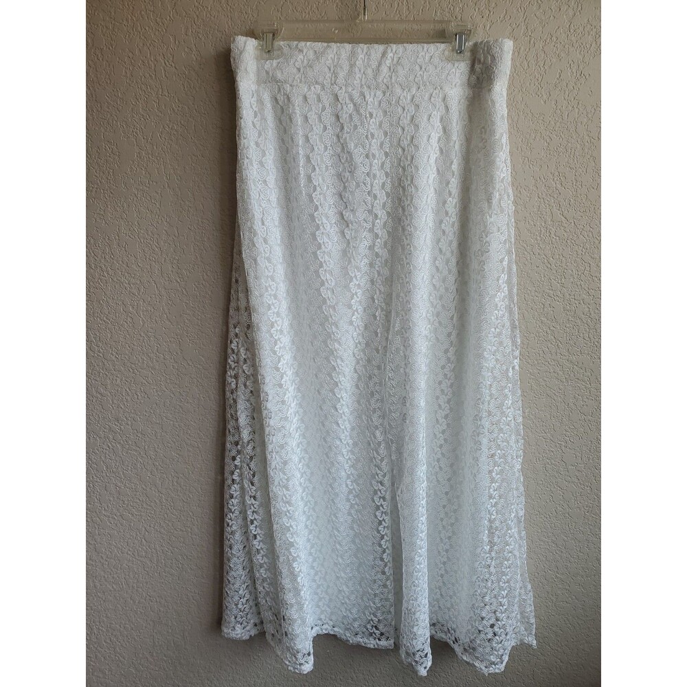 Elizabeth & Nicole Maxi Skirt Cottage Core Romantic Whimsical Fairy Lace White L